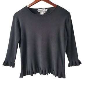 Silk Joseph A. Qu'est-ce Quec'est Silk? Ruffle Trim 3/4 Sleeve Blouse Sz Med